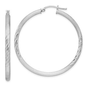 3mm, Satin, Diamond Cut Sterling Silver Hoops - 45mm (1 3/4 Inch)